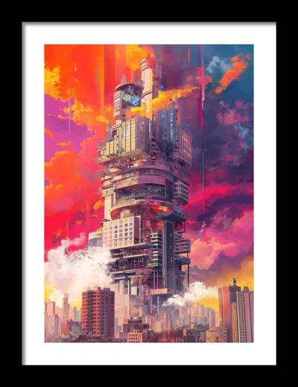 Framed Poster Futurism building Poster painting AI Poster Wall Art Framed Poster