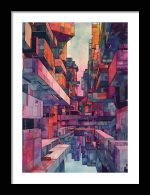 Framed Poster Futurism building Water color AI Poster Wall Art Framed Poster