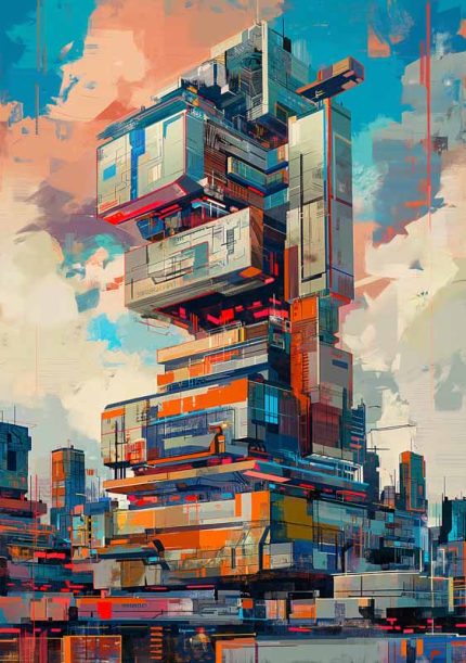 Futurism building Poster painting AI Print Wall Art Poster