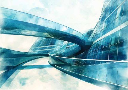 Futurism building Water color AI Print Wall Art Poster