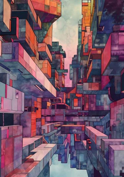 Futurism building Water color AI Print Wall Art Poster