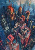Futurism building Water color AI Print Wall Art Poster