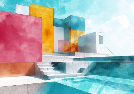 Futurism building Water color AI Print Wall Art Poster
