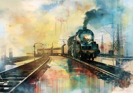 Futurism of travel Water color AI Print Wall Art Poster