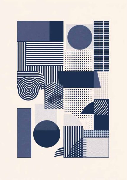 Geometric White and Blue Style AI Print Wall Art Poster