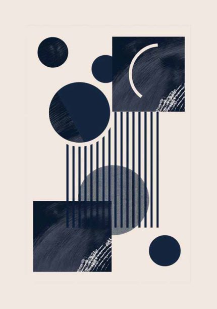 Geometric White and Blue Style AI Print Wall Art Poster