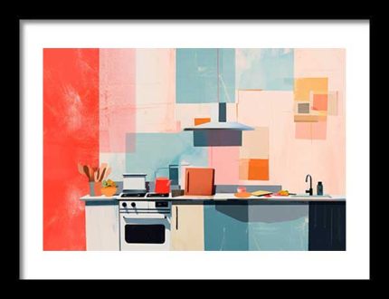 Abstract Kitchen Scene | Modern Kitchen Design Art | Kitchen Interior Décor Kitchen Trendy Print Wall Art Framed Poster