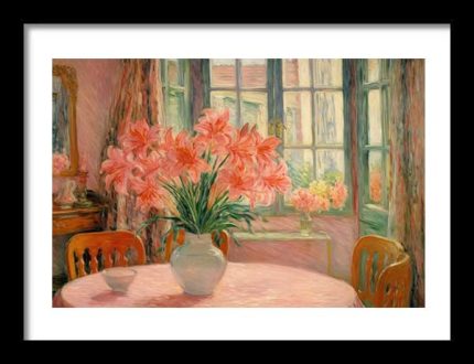 Pink Lilies in a Vase | Interior Scene with Flowers | Fine Art Print Kitchen Trendy Print Wall Art Framed Poster