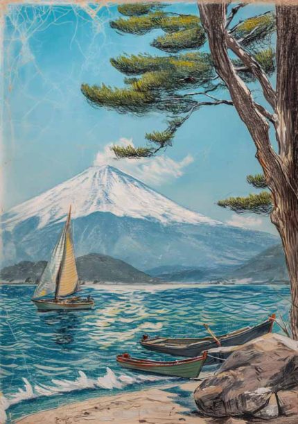 Mount Fuji Crayon Drawin Style AI Print Wall Art Poster