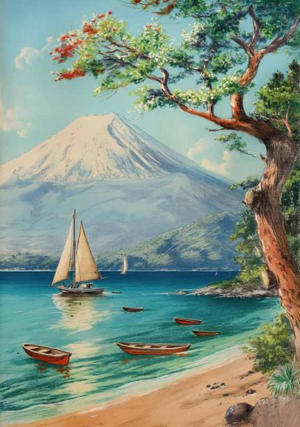 Mount Fuji Crayon Drawin Style AI Print Wall Art Poster