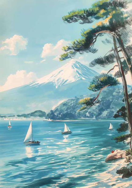 Mount Fuji Crayon Drawin Style AI Print Wall Art Poster