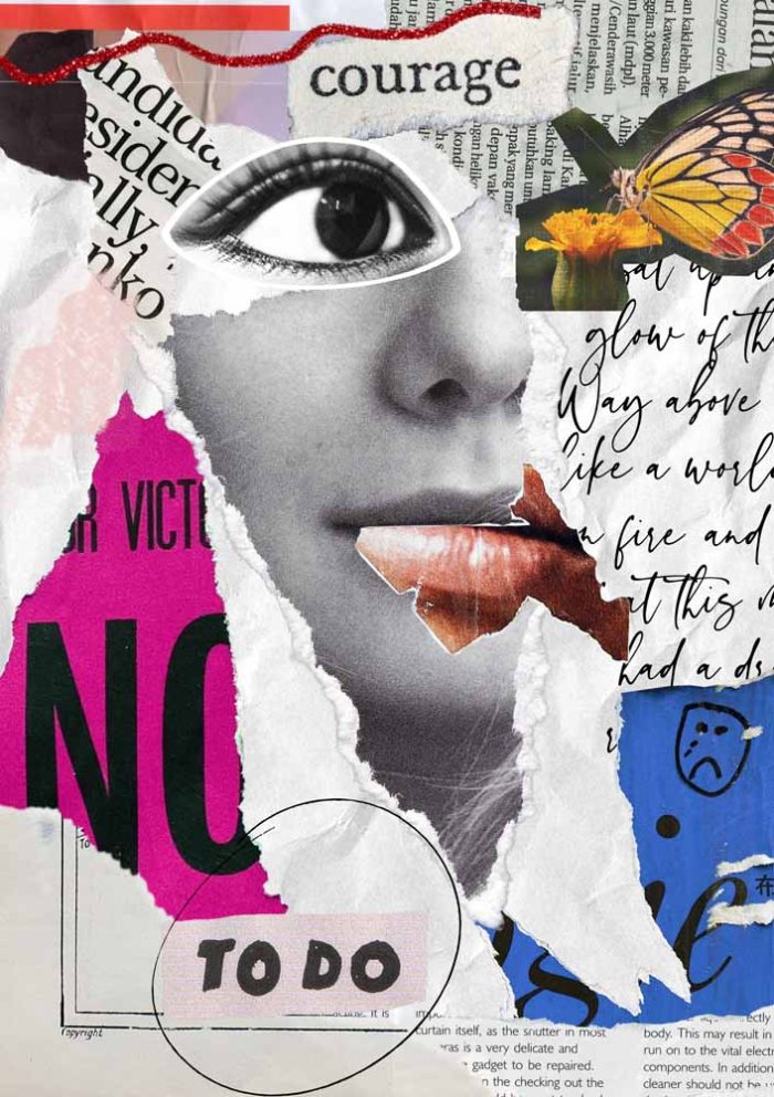 Fragmented Portrait Collage - Courage and Inner Strength Art Trendy Colorful Poster Wall Art Aluminum Print - Image 1
