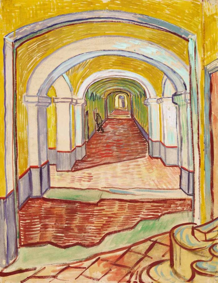 Corridor in the Asylum (1889) by Vincent Van Gogh. Trendy-Colorful-Poster Wall Art - Image 1