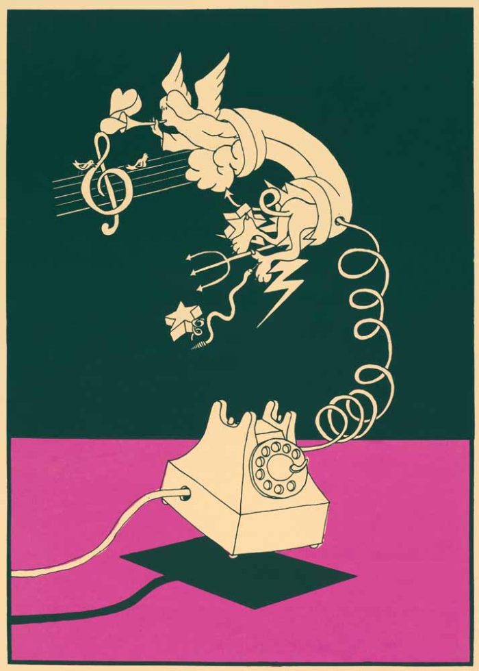 Abstract Telephone Graphic - Angel & Devil - Style of Milton Glaser Poster Wall Art Aluminum Print - Image 1