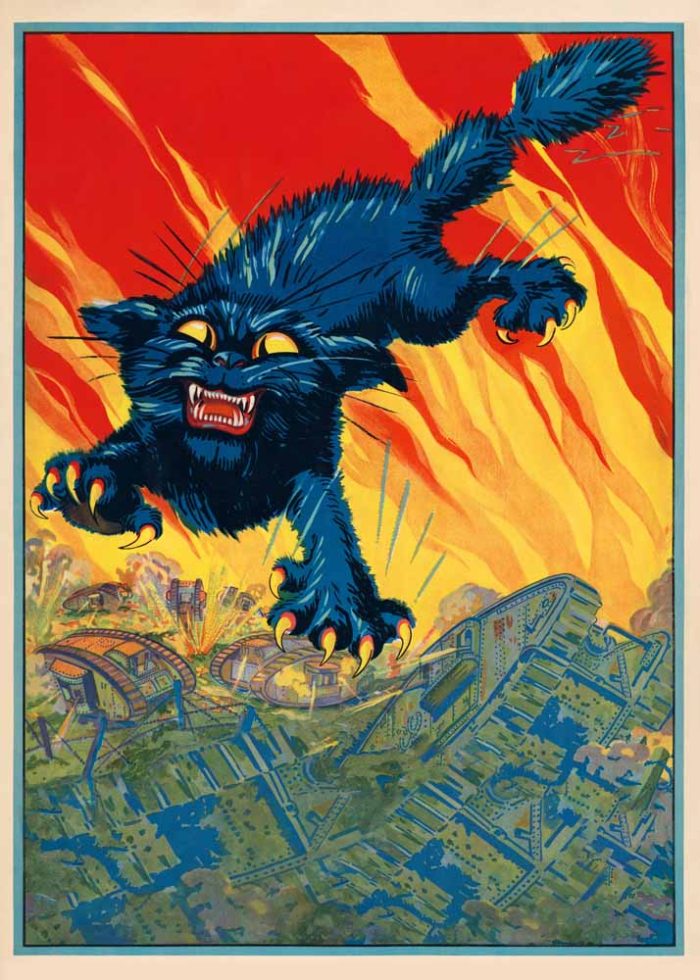 Giant Cat Attacking City Vintage Sci-Fi Poster, Monster Cat Art Print Poster Wall Art Aluminum Print - Image 1