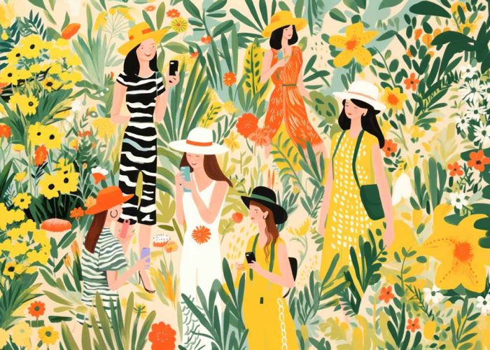 New York Fashion People Drawing Nature Art Print, Urban Nature, Botanical Illustration, Fashion Illustration, Modern Lifestyle, Colorful Art Poster Wall Art Aluminum Print - Image 1