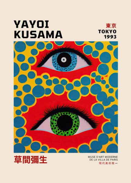 Yayoi Kusama Tokyo 1993 Exhibition Poster, Eyes, Polka Dots, Modern Art, Japanese Art, Pop Art, Museum Poster Wall Art Aluminum Print