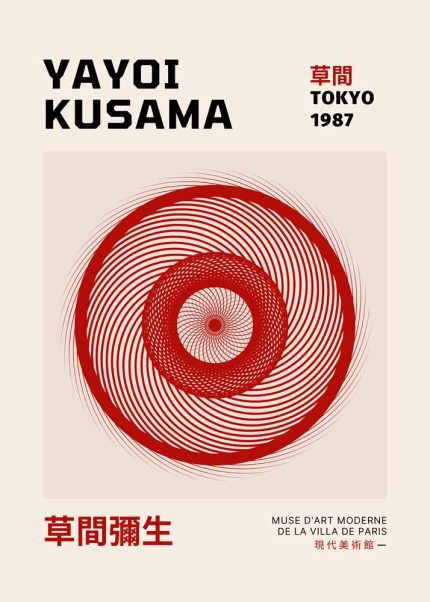 Yayoi Kusama Tokyo 1987 Exhibition Poster, Concentric Circles, Geometric Abstraction, Modern Art, Japanese Art, Museum Poster Poster Wall Art Aluminum Print