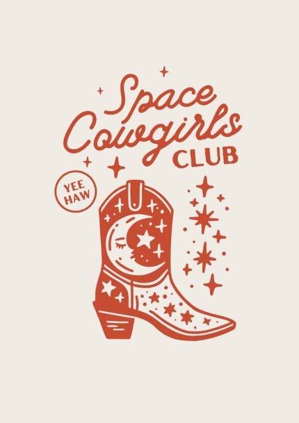 Space Cowgirls Trendy Colorful Poster Wall Art Aluminum Print