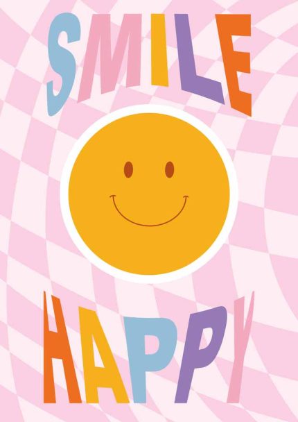 Smiley Happy Trendy Colorful Poster Wall Art Aluminum Print