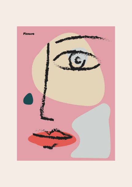 Abstract Face in Picasso Style - Modern Art Portrait Print Poster Wall Art