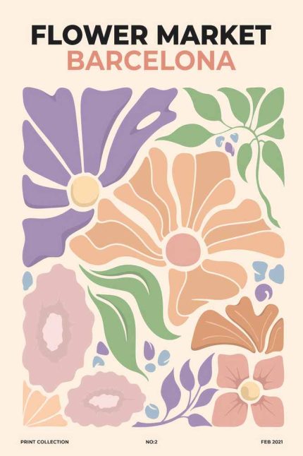 Flower Market Barcelona - Abstract Floral Art Print - Pastel Colors Poster Wall Art Aluminum Print