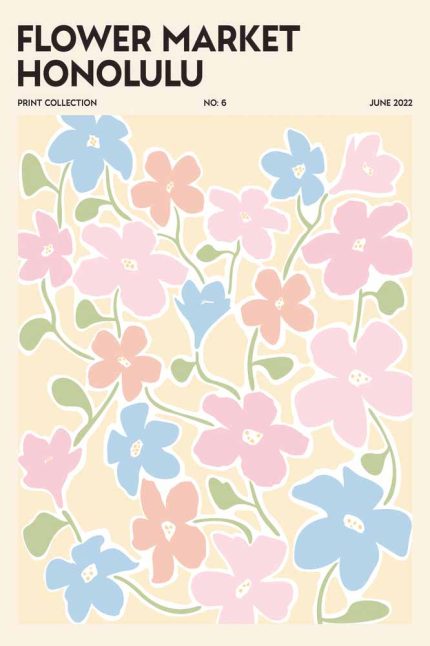 Flower Market Honolulu - Abstract Floral Art Print - Pastel Colors Poster Wall Art Aluminum Print