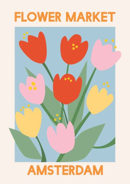 Flower Market Amsterdam  - Abstract Floral Art Print - Pastel Colors Poster Wall Art Aluminum Print