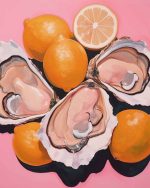 Oysters and Lemons Still Life: Vibrant Food Painting Vibrant Floral Arrangement in Delft Vase: Still Life Eclectic