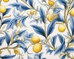 Lemon Tree Pattern with Blue Leaves: Botanical Design  Eclectic Trendy Colorful Wall Art Poster