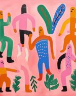 Colorful Abstract Figures and Plants: Whimsical Art Eclectic Trendy Colorful Wall Art Poster