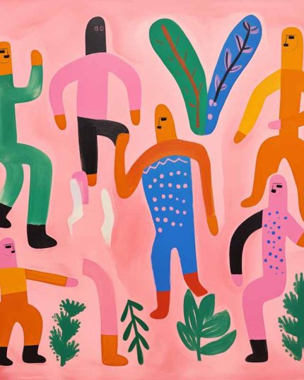 Colorful Abstract Figures and Plants: Whimsical Art Eclectic Trendy Colorful Wall Art Poster