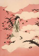 Japanese Woman Art Print | Ukiyo-e Style Poster | Geisha in Clouds Eclectic Trendy Colorful Wall Art Poster