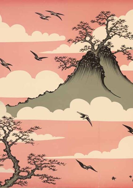 Mount Fuji Art Print | Japanese Landscape Poster | Ukiyo-e Mountain Scene Eclectic Trendy Colorful Wall Art Poster