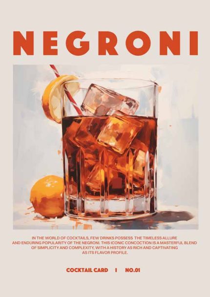 Negroni Cocktail Art Print: Classic Drink Illustration