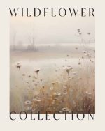 Serene Wildflower Meadow Art | Calming Foggy Landscape Painting Vintage Posters Wall Art Poster