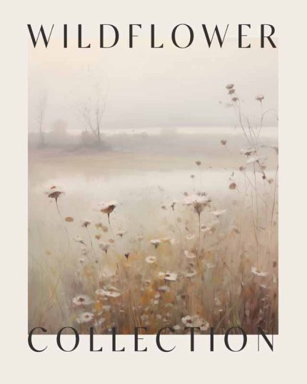 Serene Wildflower Meadow Art | Calming Foggy Landscape Painting Vintage Posters Wall Art Poster