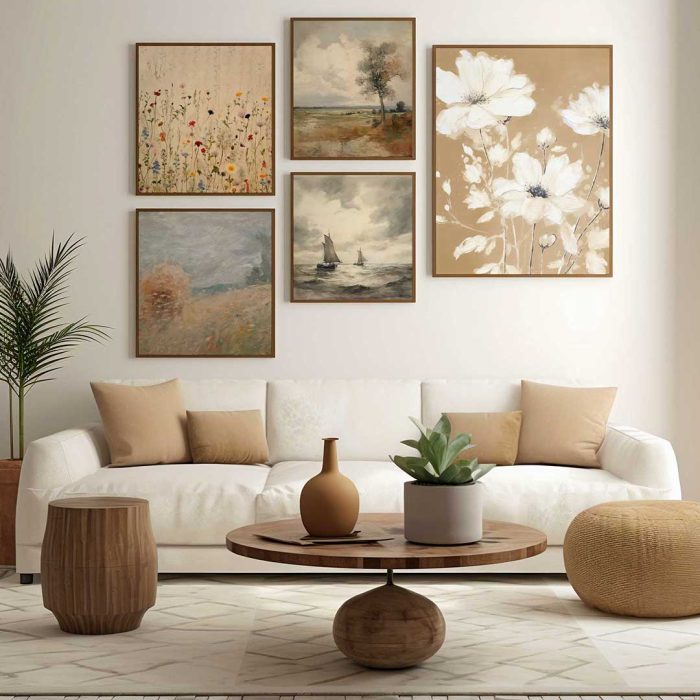 Serene Wildflower Meadow Art | Calming Foggy Landscape Painting Vintage Posters Wall Art Poster - Image 2